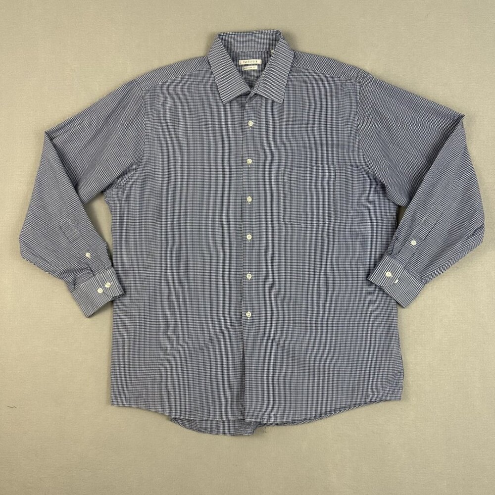 Van Heusen Shirt Mens XL 17-17.5 Blue‎ Check Regular Fit Button Front Dress